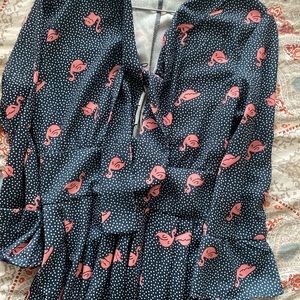 Mini romper, flamingo pattern with poca dots